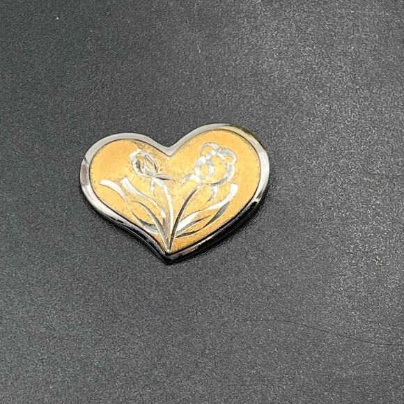Vintage Gorham Signed Sterling Silver 
Gold Vermeil Etched Floral Heart Brooch - Picture 2 of 10